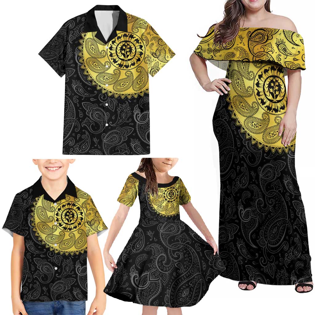 Eritrea Family Matching Off Shoulder Maxi Dress and Hawaiian Shirt African Tribal Mix Paisley Pattern