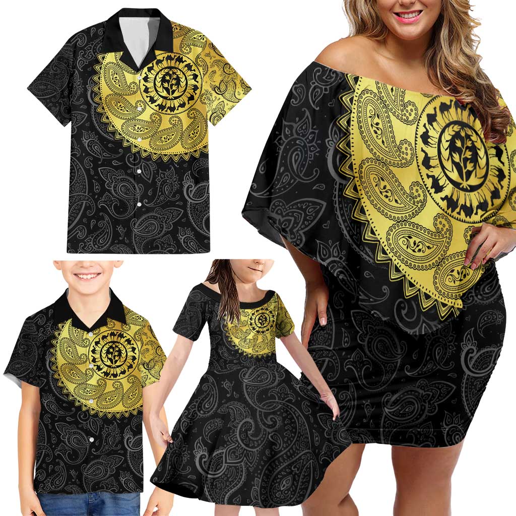 Eritrea Family Matching Off Shoulder Short Dress and Hawaiian Shirt African Tribal Mix Paisley Pattern