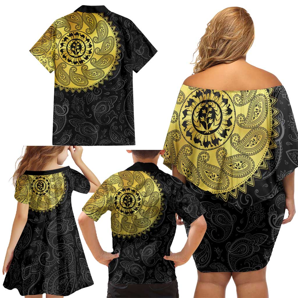 Eritrea Family Matching Off Shoulder Short Dress and Hawaiian Shirt African Tribal Mix Paisley Pattern
