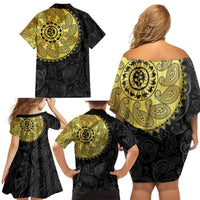 Eritrea Family Matching Off Shoulder Short Dress and Hawaiian Shirt African Tribal Mix Paisley Pattern