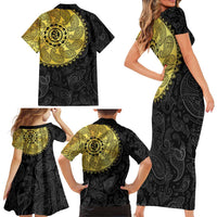 Eritrea Family Matching Short Sleeve Bodycon Dress and Hawaiian Shirt African Tribal Mix Paisley Pattern
