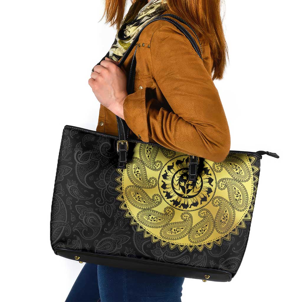 Eritrea Leather Tote Bag African Tribal Mix Paisley Pattern