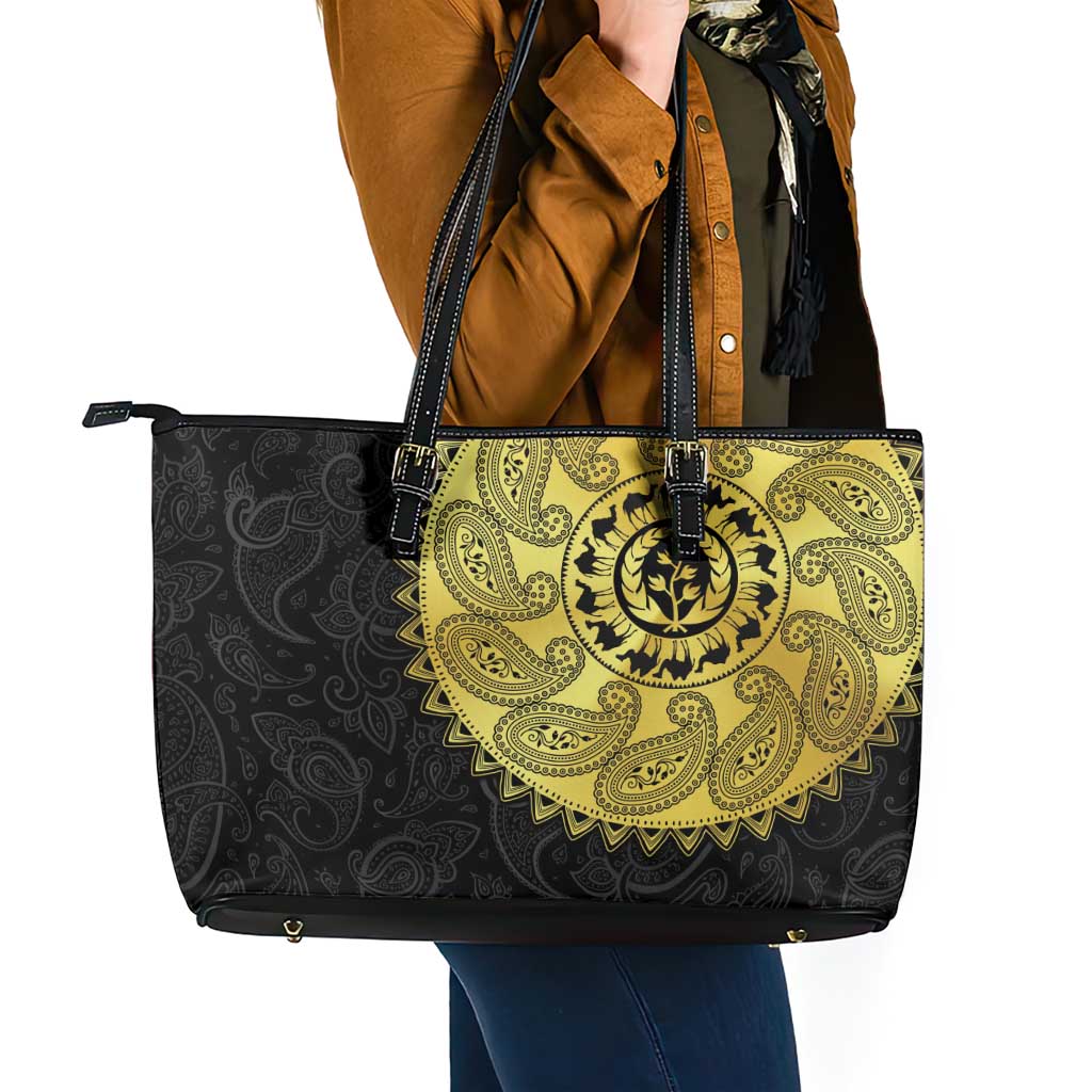 Eritrea Leather Tote Bag African Tribal Mix Paisley Pattern