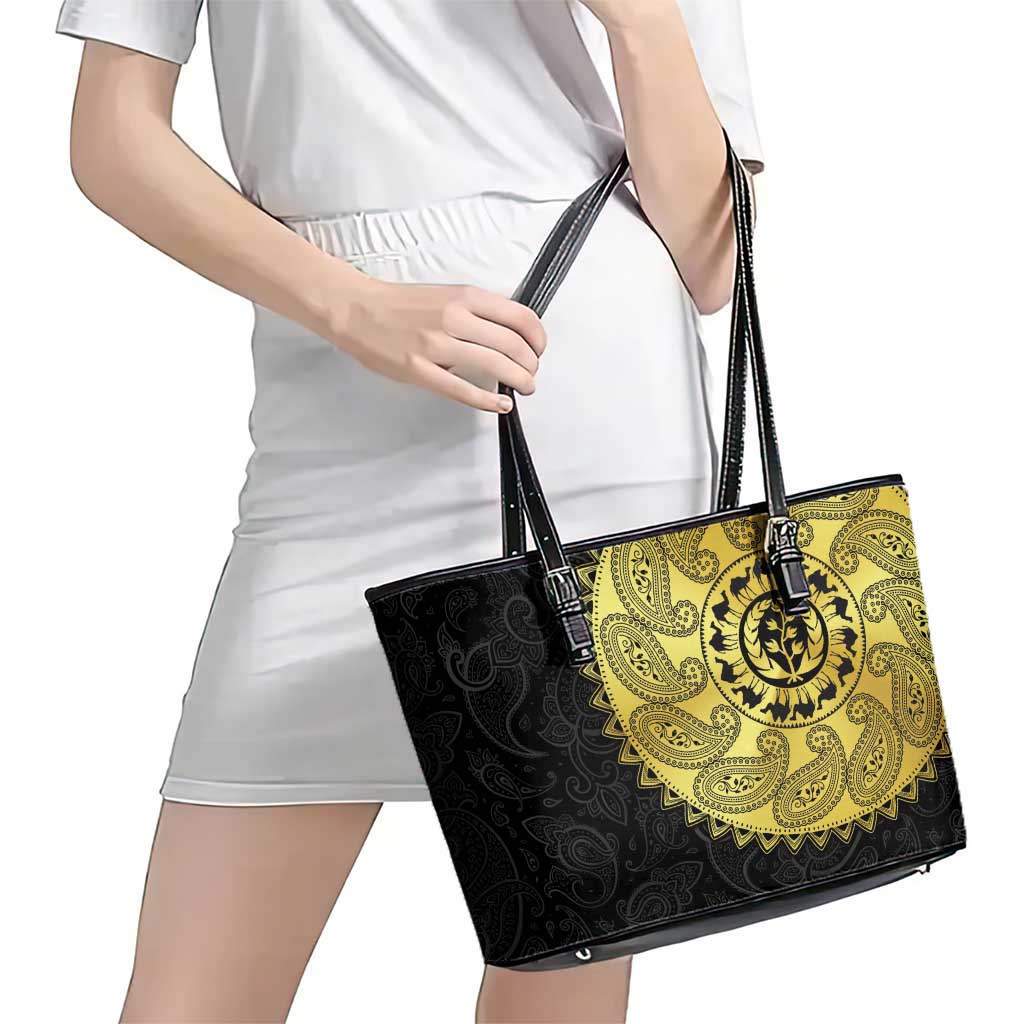 Eritrea Leather Tote Bag African Tribal Mix Paisley Pattern