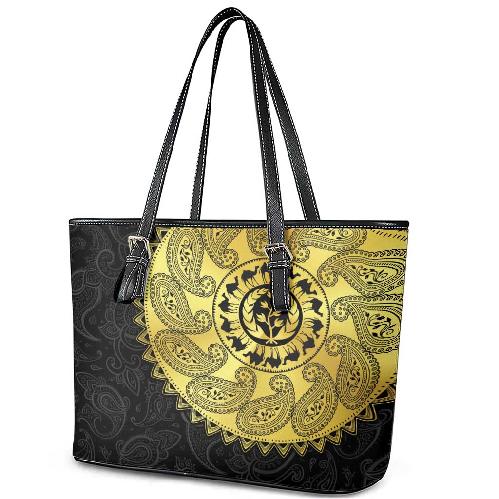 Eritrea Leather Tote Bag African Tribal Mix Paisley Pattern
