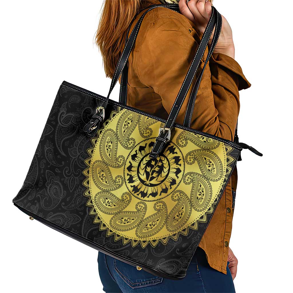 Eritrea Leather Tote Bag African Tribal Mix Paisley Pattern