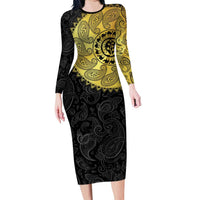 Eritrea Long Sleeve Bodycon Dress African Tribal Mix Paisley Pattern