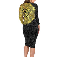 Eritrea Long Sleeve Bodycon Dress African Tribal Mix Paisley Pattern