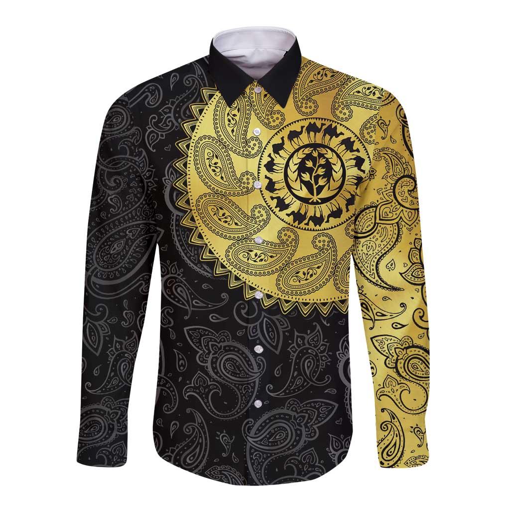 Eritrea Long Sleeve Button Shirt African Tribal Mix Paisley Pattern