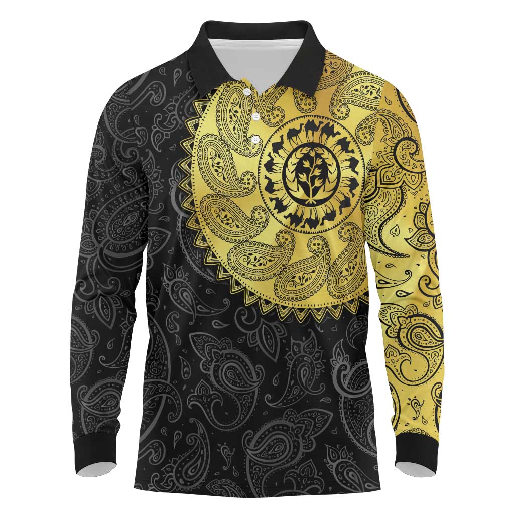 Eritrea Long Sleeve Polo Shirt African Tribal Mix Paisley Pattern