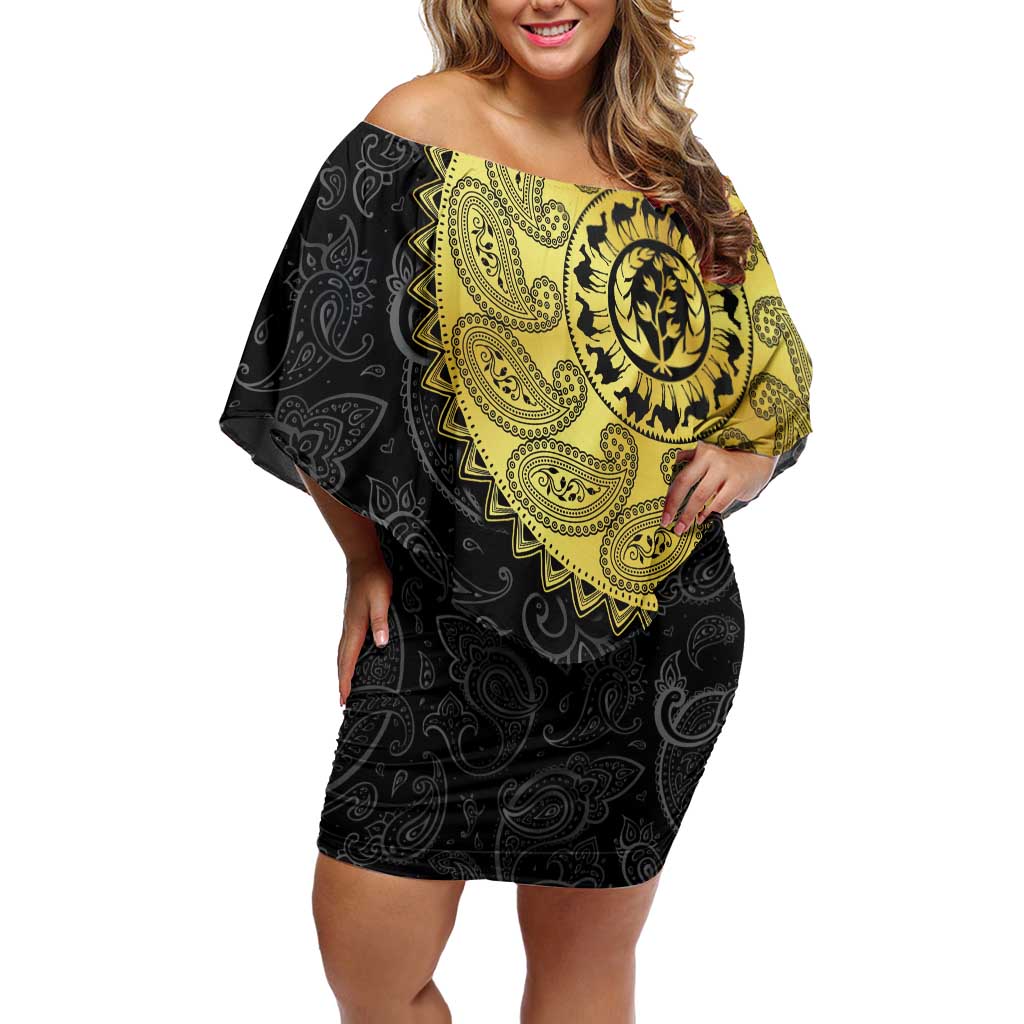 Eritrea Off Shoulder Short Dress African Tribal Mix Paisley Pattern