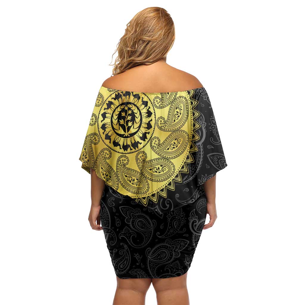 Eritrea Off Shoulder Short Dress African Tribal Mix Paisley Pattern