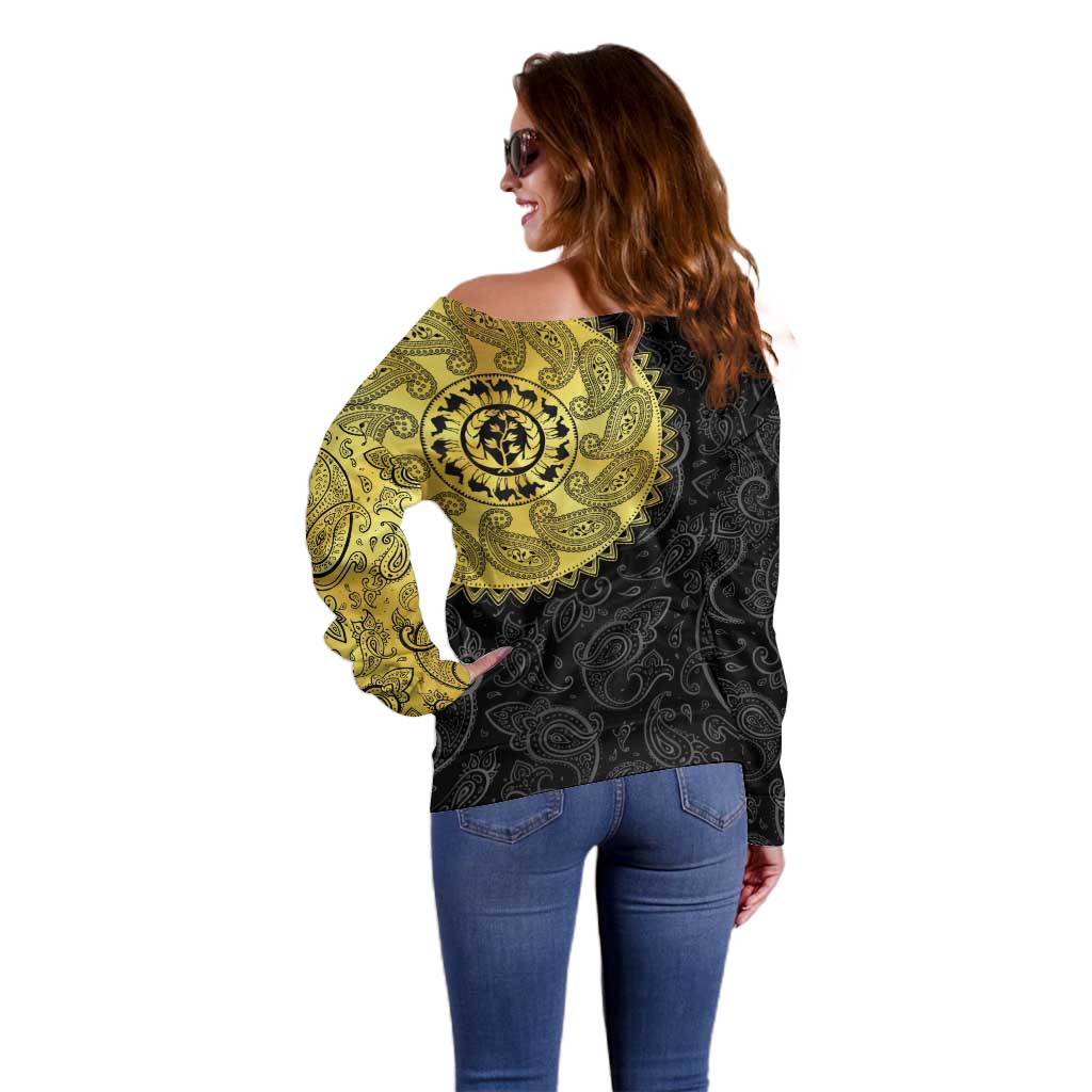 Eritrea Off Shoulder Sweater African Tribal Mix Paisley Pattern