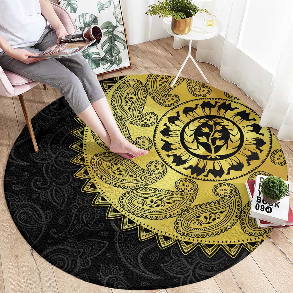 Eritrea Round Carpet African Tribal Mix Paisley Pattern