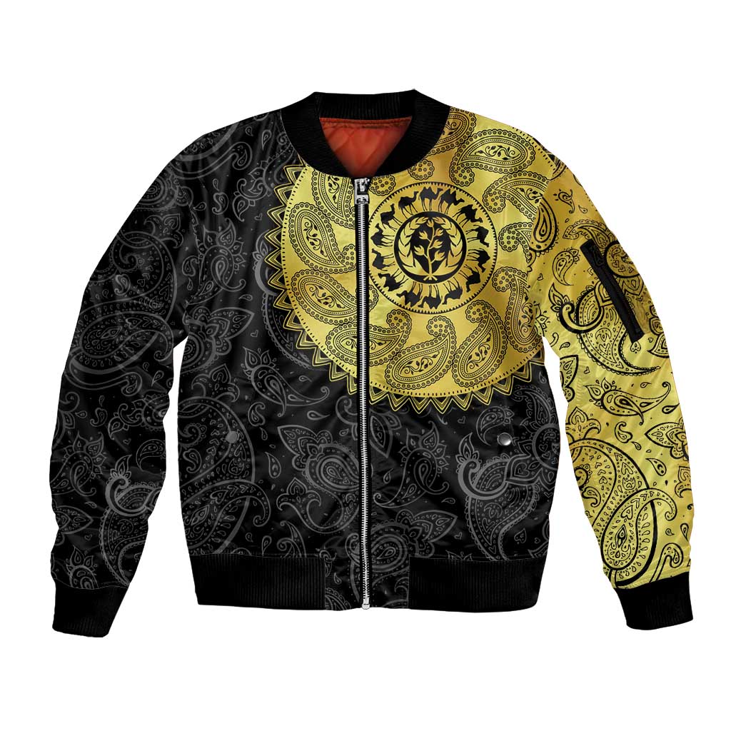 Eritrea Sleeve Zip Bomber Jacket African Tribal Mix Paisley Pattern