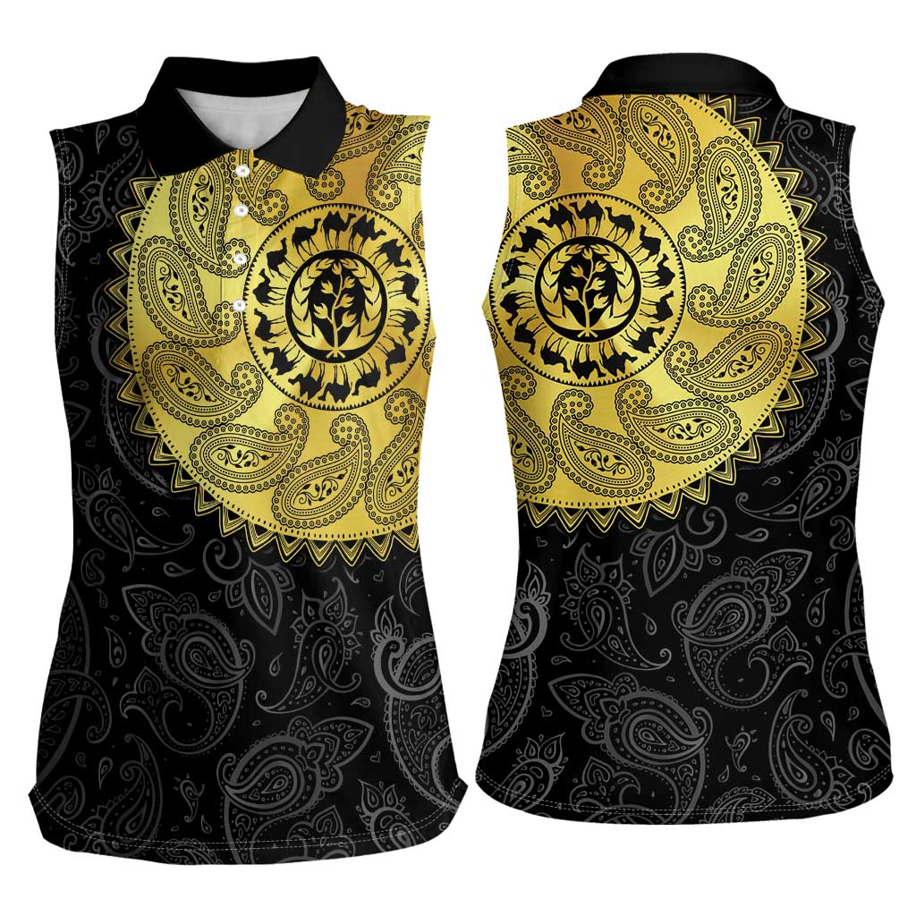 Eritrea Women Sleeveless Polo Shirt African Tribal Mix Paisley Pattern