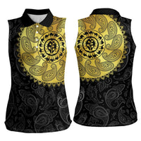 Eritrea Women Sleeveless Polo Shirt African Tribal Mix Paisley Pattern