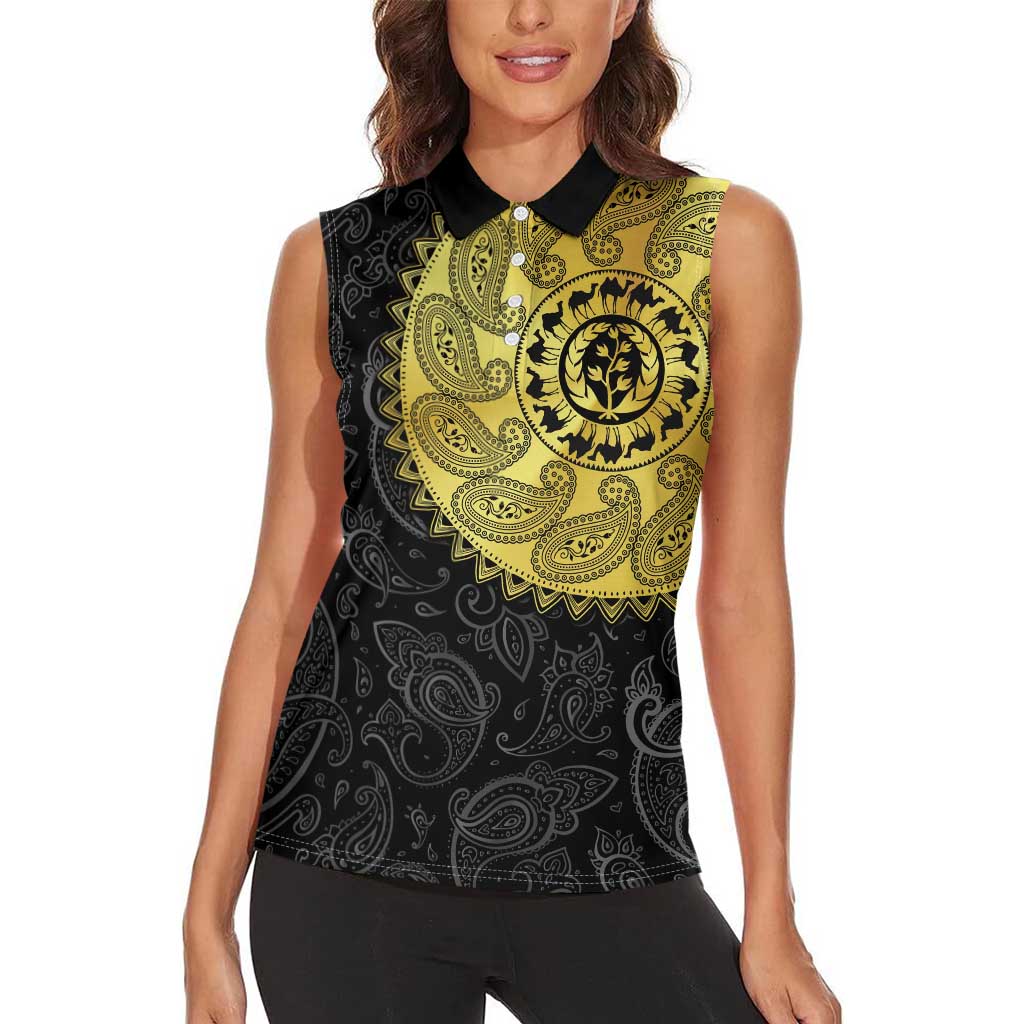 Eritrea Women Sleeveless Polo Shirt African Tribal Mix Paisley Pattern