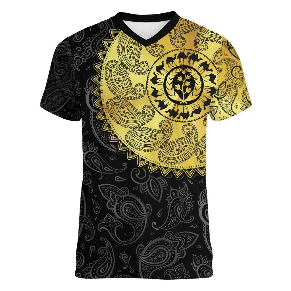 Eritrea Women V-Neck T-Shirt African Tribal Mix Paisley Pattern