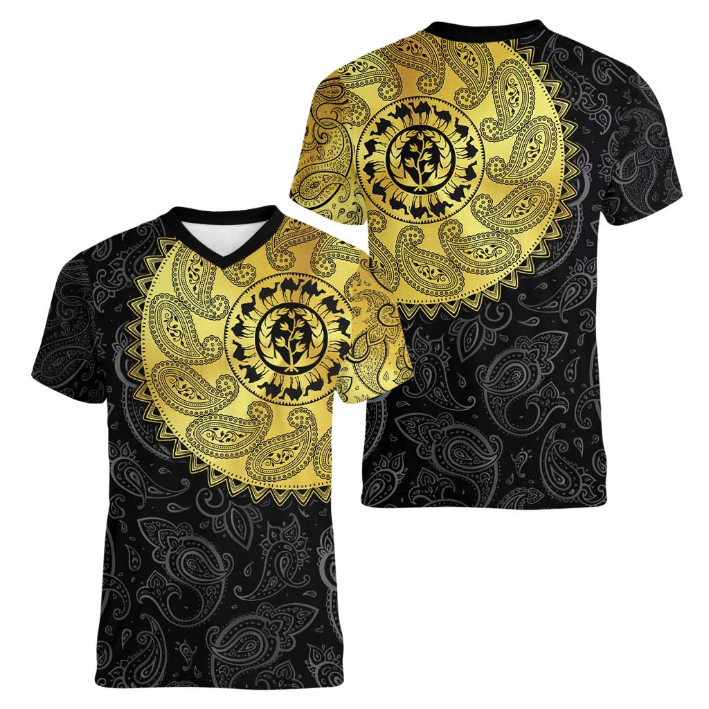 Eritrea Women V-Neck T-Shirt African Tribal Mix Paisley Pattern