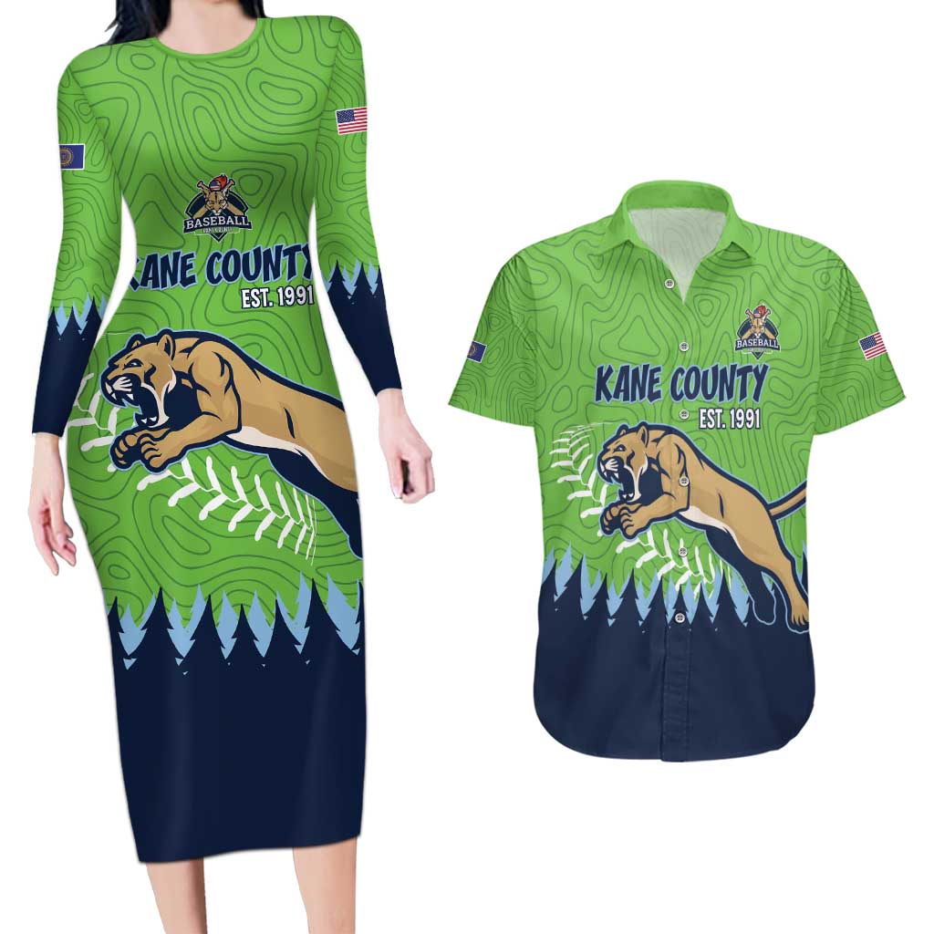 Kane County 2025 Baseball Custom Couples Matching Long Sleeve Bodycon Dress and Hawaiian Shirt Cougar Fight Cougar Win
