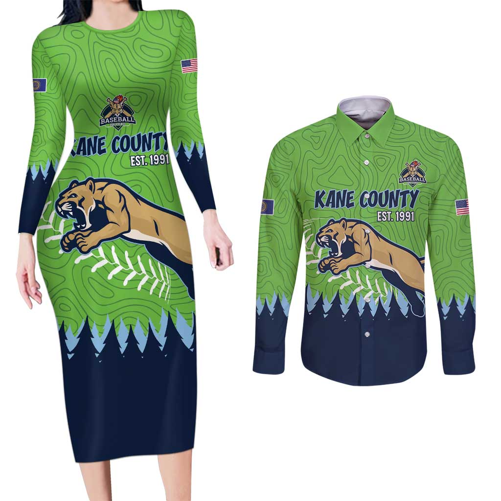 Kane County 2025 Baseball Custom Couples Matching Long Sleeve Bodycon Dress and Long Sleeve Button Shirt Cougar Fight Cougar Win