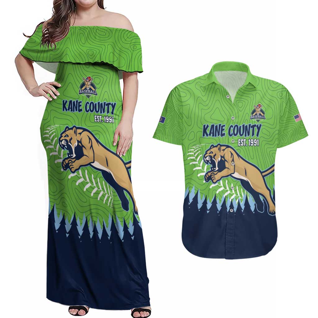 Kane County 2025 Baseball Custom Couples Matching Off Shoulder Maxi Dress and Hawaiian Shirt Cougar Fight Cougar Win