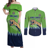 Kane County 2025 Baseball Custom Couples Matching Off Shoulder Maxi Dress and Long Sleeve Button Shirt Cougar Fight Cougar Win
