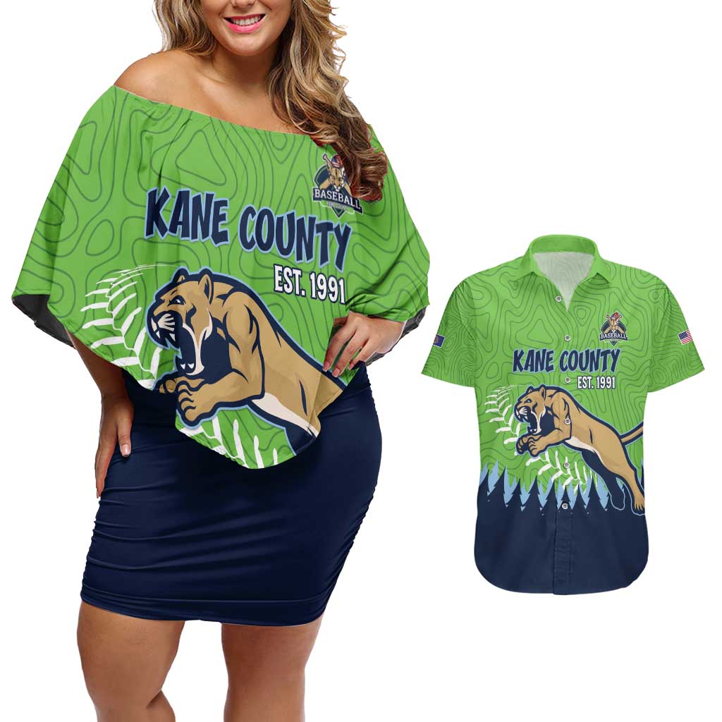 Kane County 2025 Baseball Custom Couples Matching Off Shoulder Short Dress and Hawaiian Shirt Cougar Fight Cougar Win