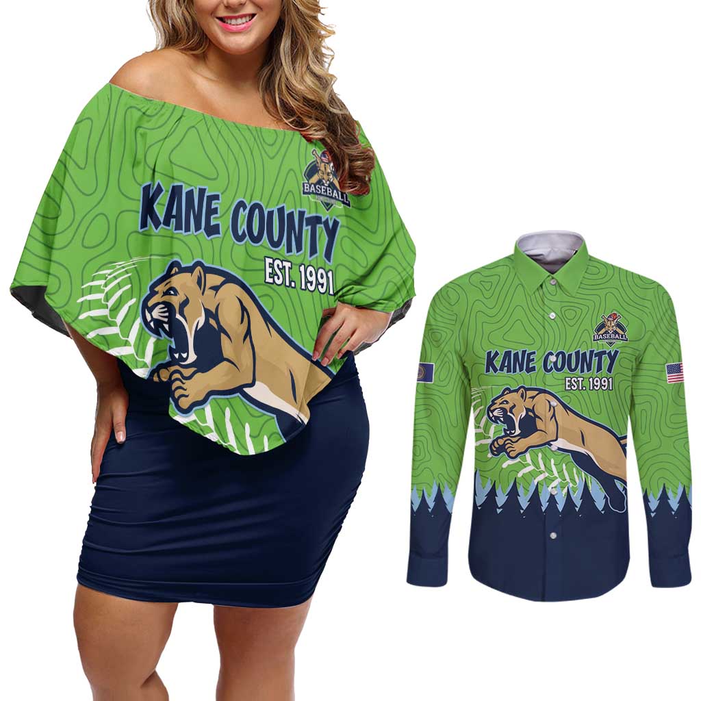 Kane County 2025 Baseball Custom Couples Matching Off Shoulder Short Dress and Long Sleeve Button Shirt Cougar Fight Cougar Win