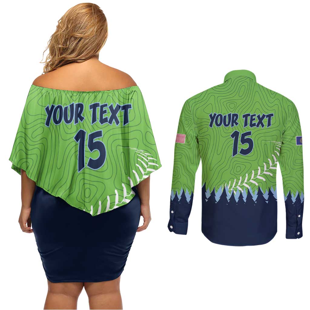 Kane County 2025 Baseball Custom Couples Matching Off Shoulder Short Dress and Long Sleeve Button Shirt Cougar Fight Cougar Win