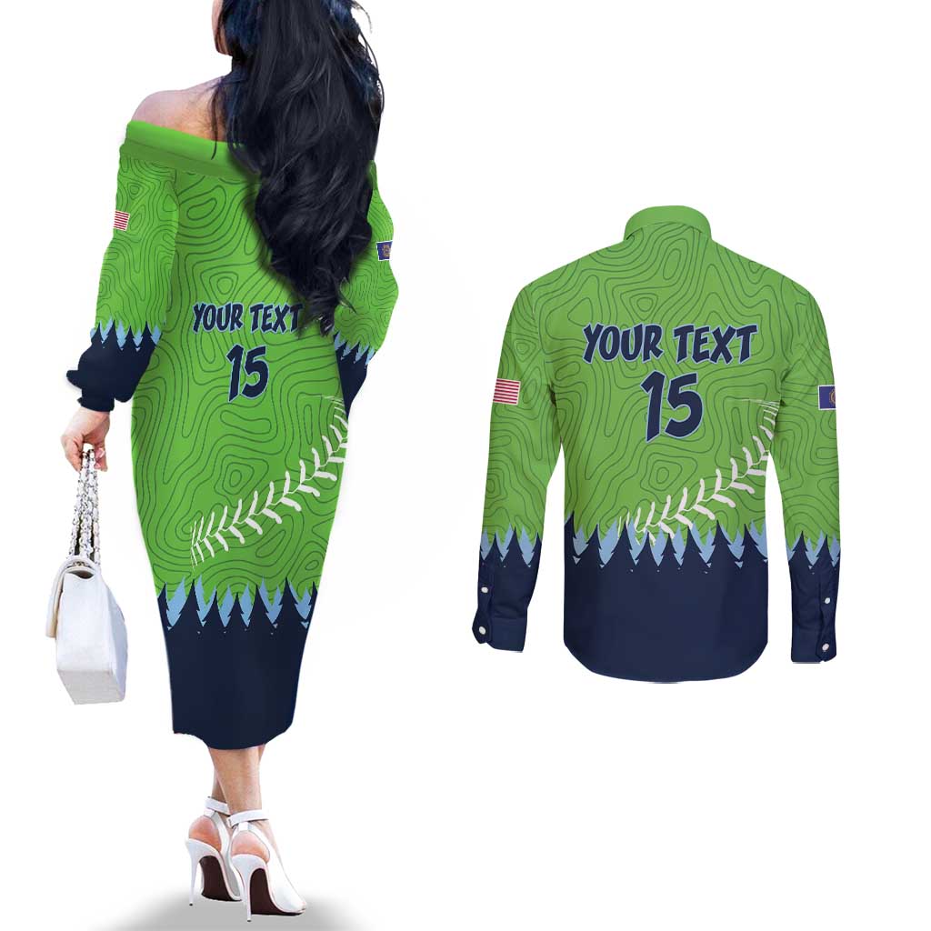 Kane County 2025 Baseball Custom Couples Matching Off The Shoulder Long Sleeve Dress and Long Sleeve Button Shirt Cougar Fight Cougar Win