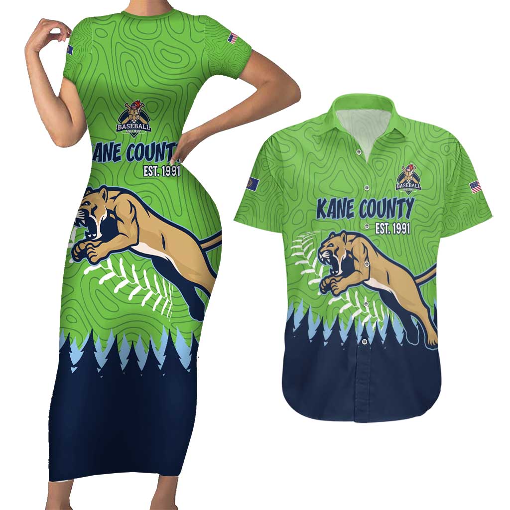 Kane County 2025 Baseball Custom Couples Matching Short Sleeve Bodycon Dress and Hawaiian Shirt Cougar Fight Cougar Win