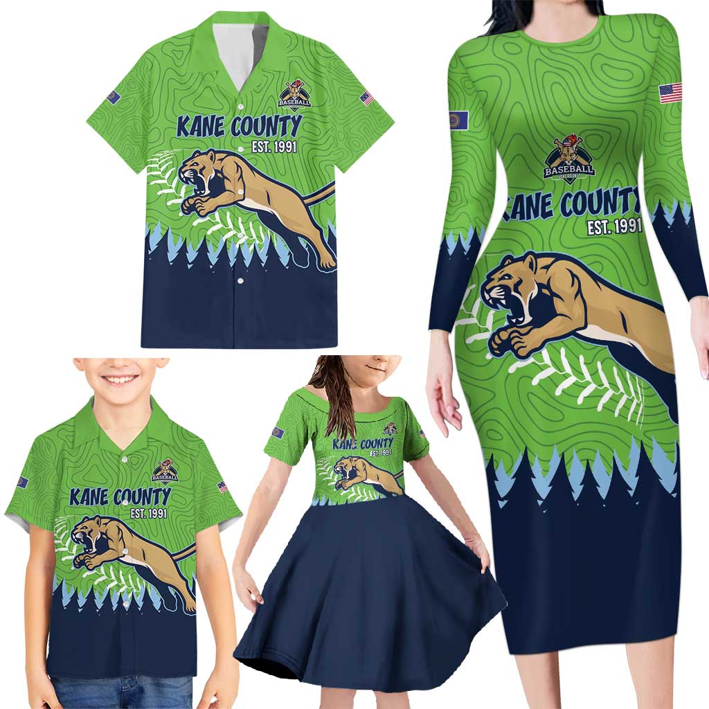 Kane County 2025 Baseball Custom Family Matching Long Sleeve Bodycon Dress and Hawaiian Shirt Cougar Fight Cougar Win
