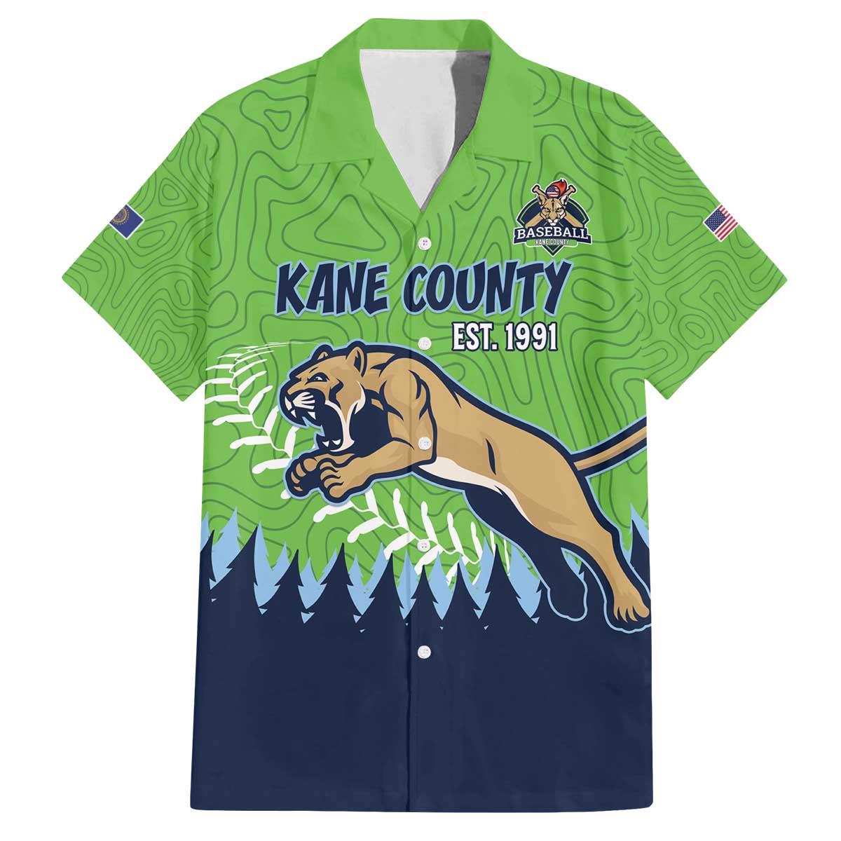 Kane County 2025 Baseball Custom Family Matching Off The Shoulder Long Sleeve Dress and Hawaiian Shirt Cougar Fight Cougar Win