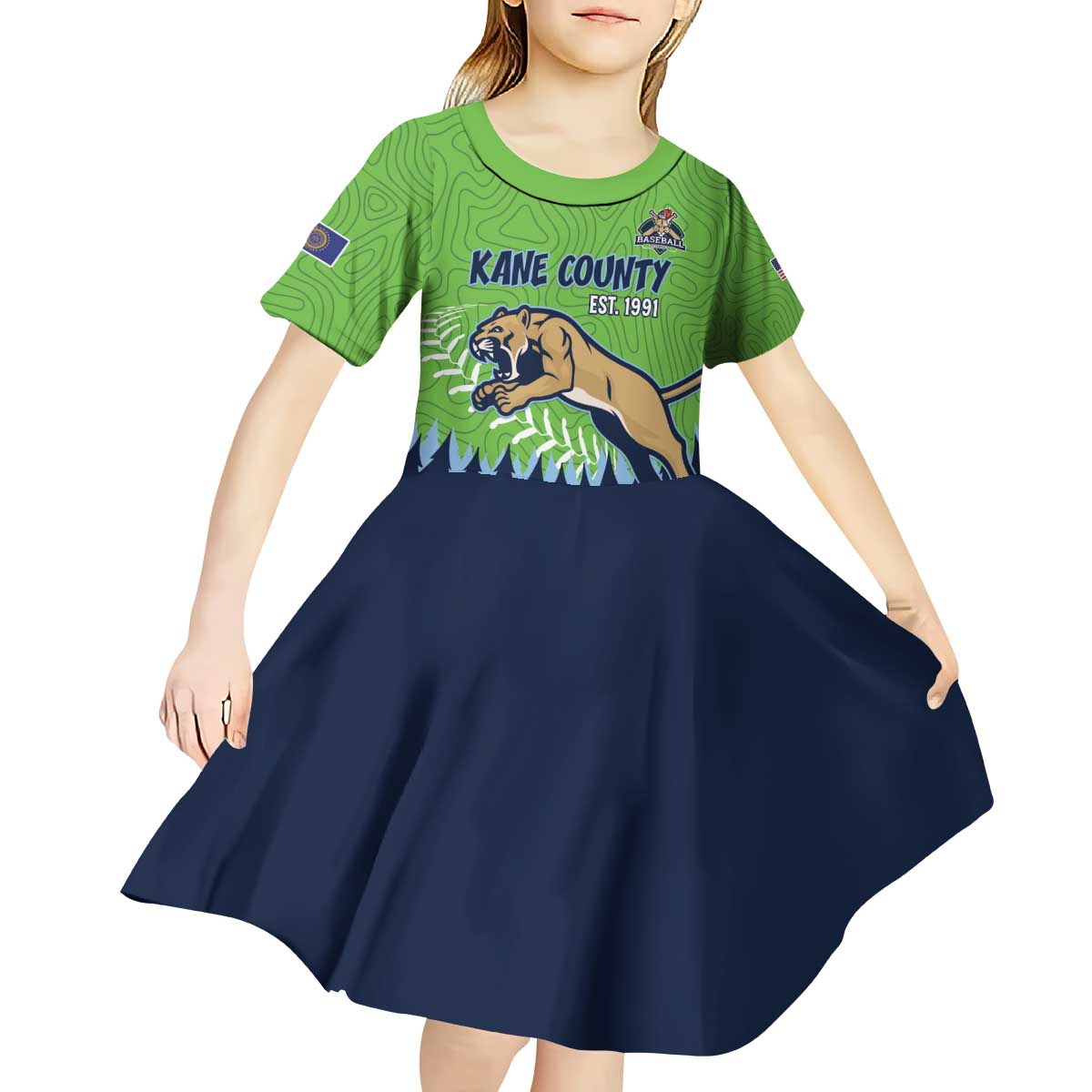Kane County 2025 Baseball Custom Kid Short Sleeve Dress Cougar Fight Cougar Win