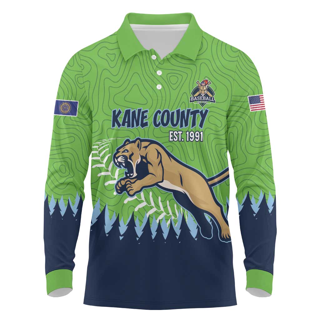 Kane County 2025 Baseball Custom Long Sleeve Polo Shirt Cougar Fight Cougar Win