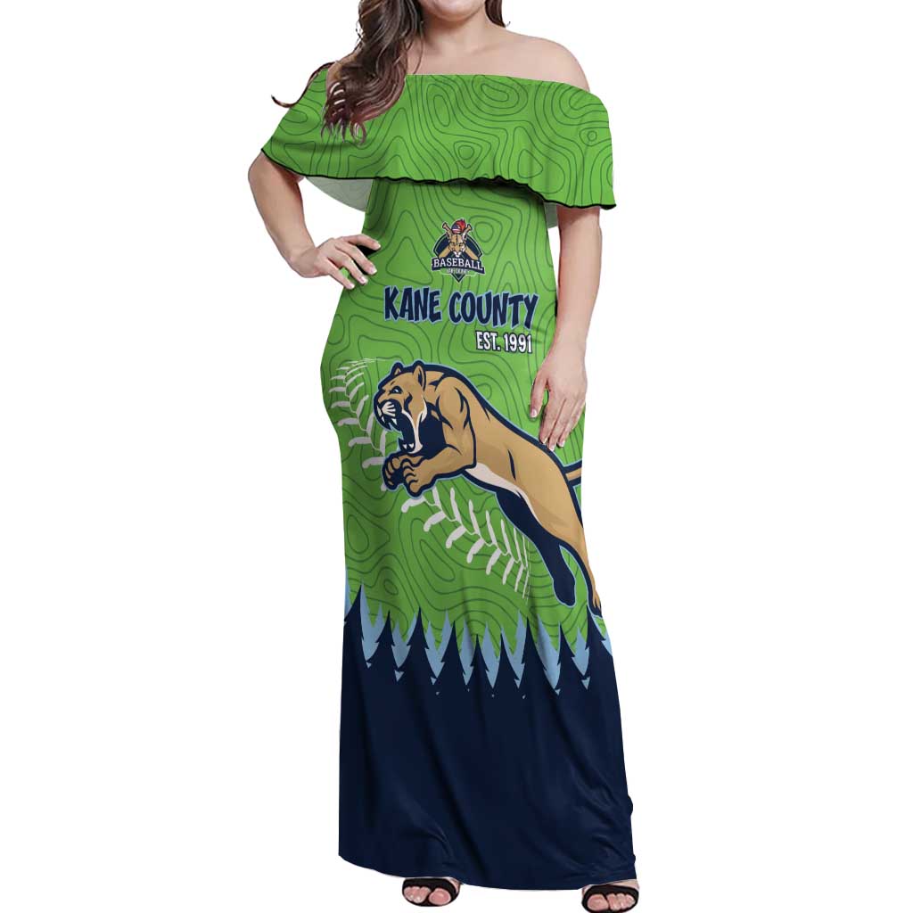 Kane County 2025 Baseball Custom Off Shoulder Maxi Dress Cougar Fight Cougar Win