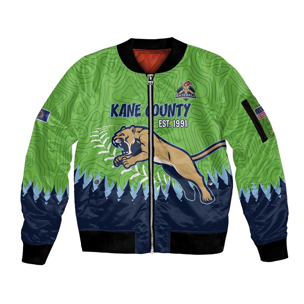 Kane County 2025 Baseball Custom Sleeve Zip Bomber Jacket Cougar Fight Cougar Win