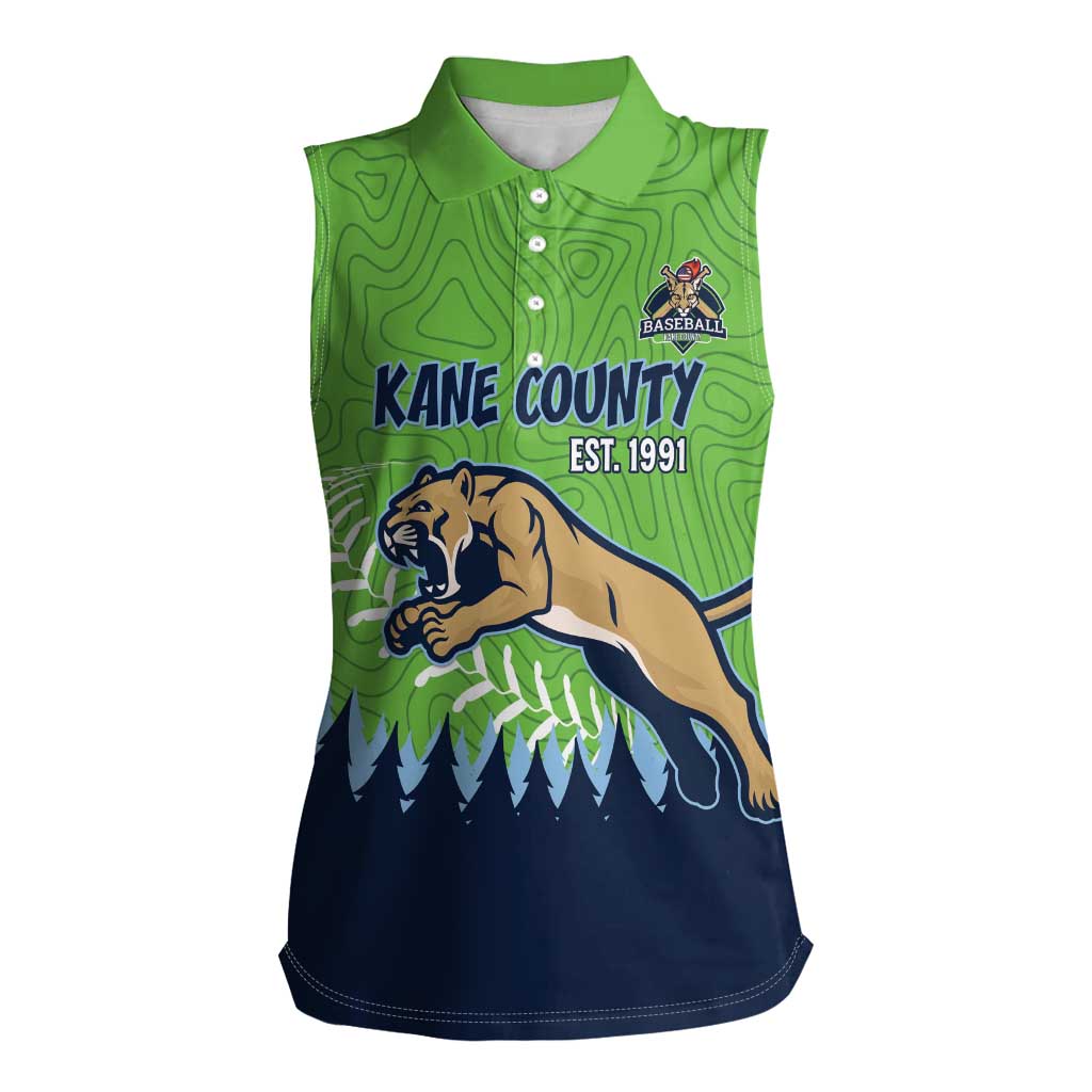 Kane County 2025 Baseball Custom Women Sleeveless Polo Shirt Cougar Fight Cougar Win