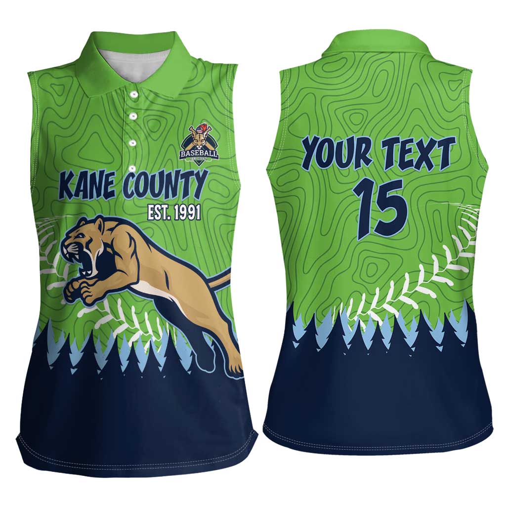 Kane County 2025 Baseball Custom Women Sleeveless Polo Shirt Cougar Fight Cougar Win