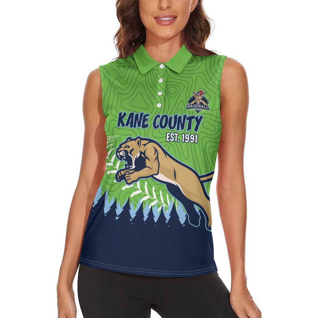 Kane County 2025 Baseball Custom Women Sleeveless Polo Shirt Cougar Fight Cougar Win