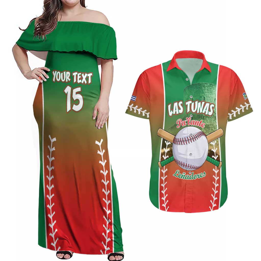 Las Tunas 2025 Baseball Custom Couples Matching Off Shoulder Maxi Dress and Hawaiian Shirt Palante Lenadores
