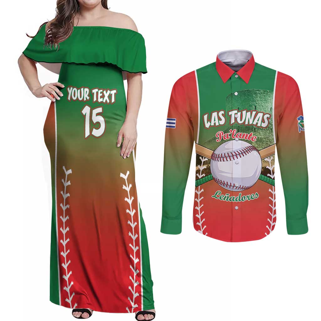 Las Tunas 2025 Baseball Custom Couples Matching Off Shoulder Maxi Dress and Long Sleeve Button Shirt Palante Lenadores