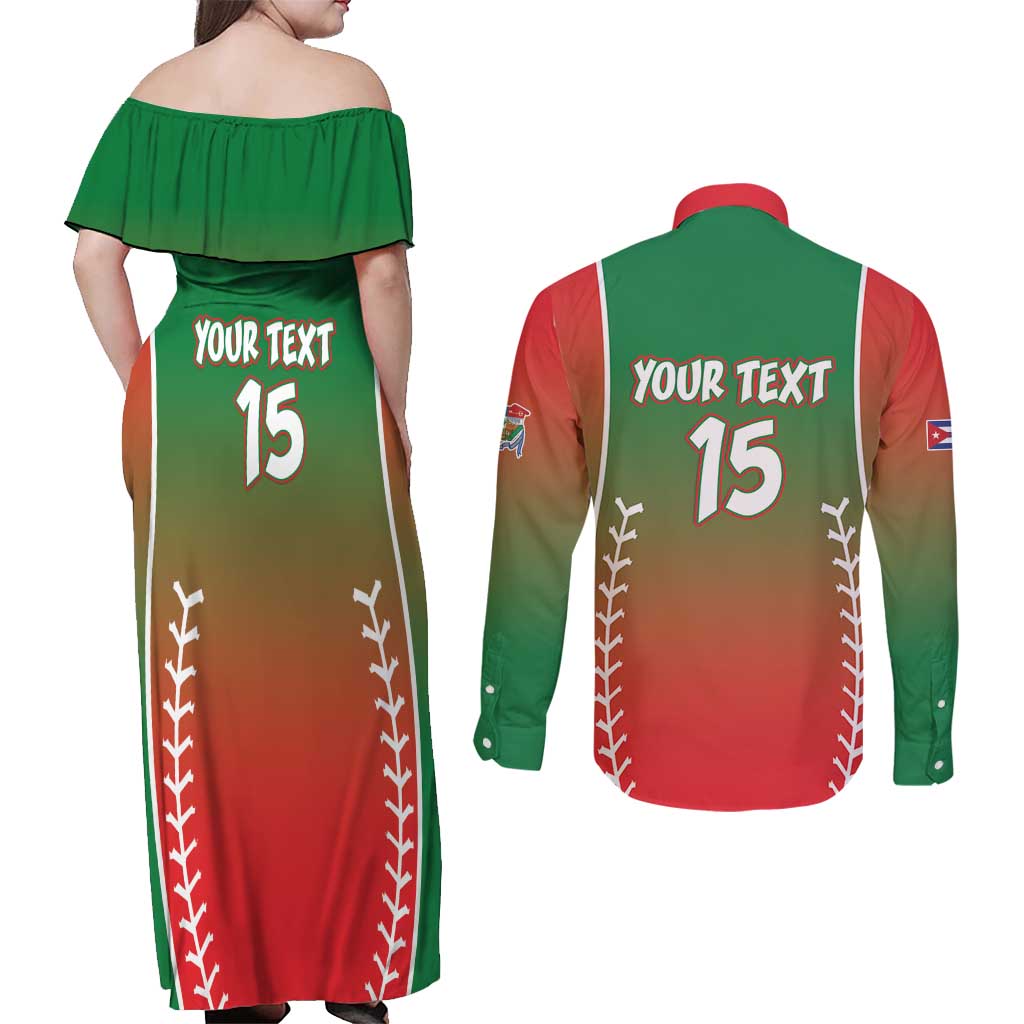 Las Tunas 2025 Baseball Custom Couples Matching Off Shoulder Maxi Dress and Long Sleeve Button Shirt Palante Lenadores