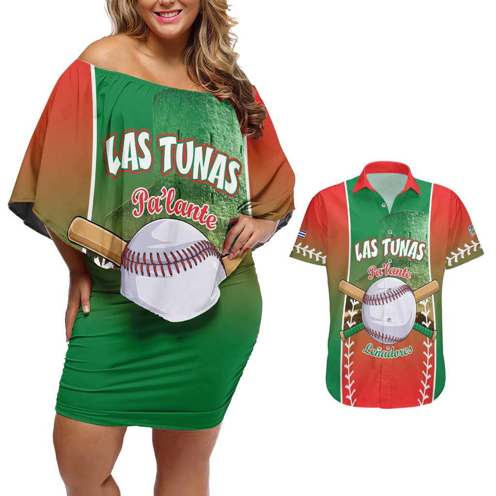 Las Tunas 2025 Baseball Custom Couples Matching Off Shoulder Short Dress and Hawaiian Shirt Palante Lenadores