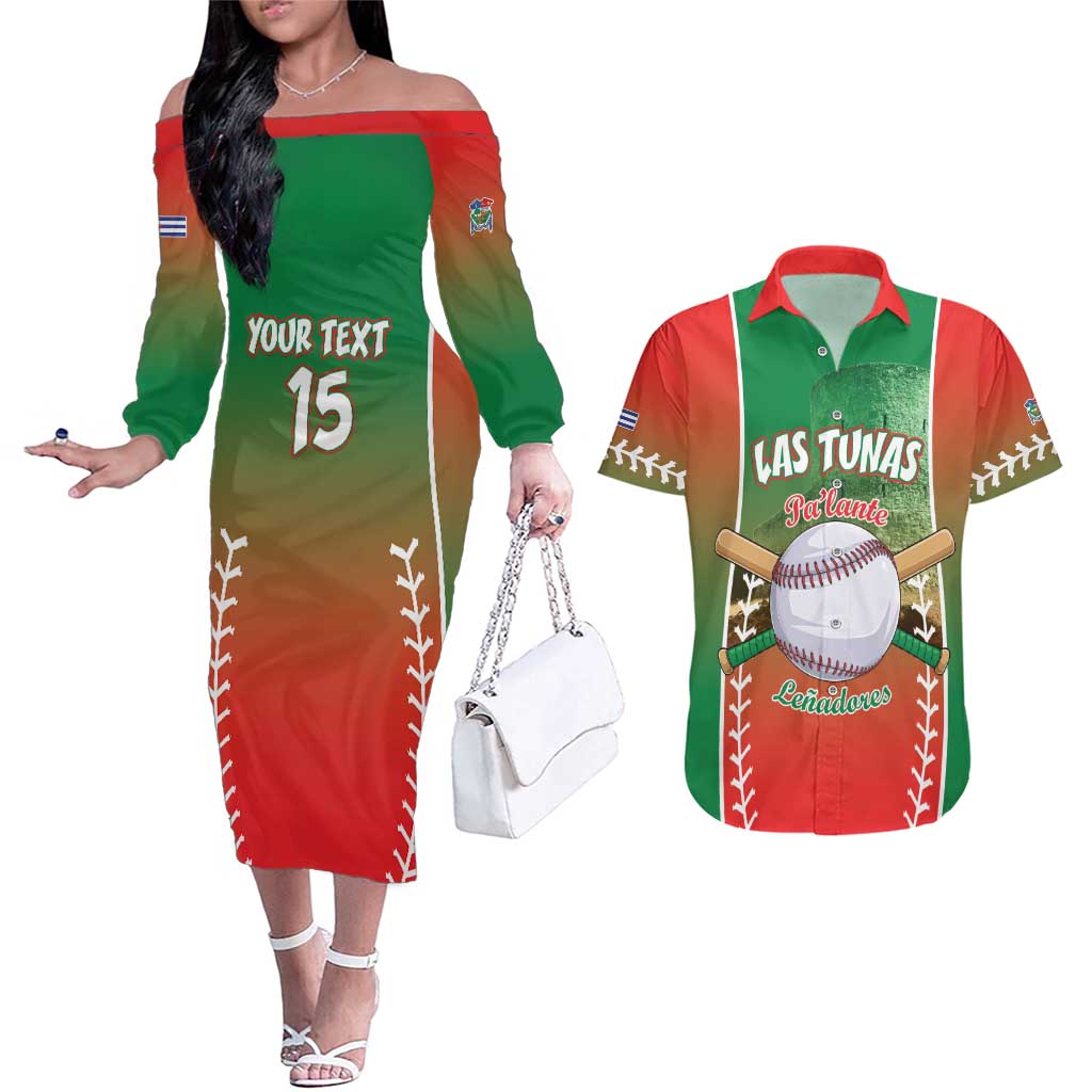 Las Tunas 2025 Baseball Custom Couples Matching Off The Shoulder Long Sleeve Dress and Hawaiian Shirt Palante Lenadores