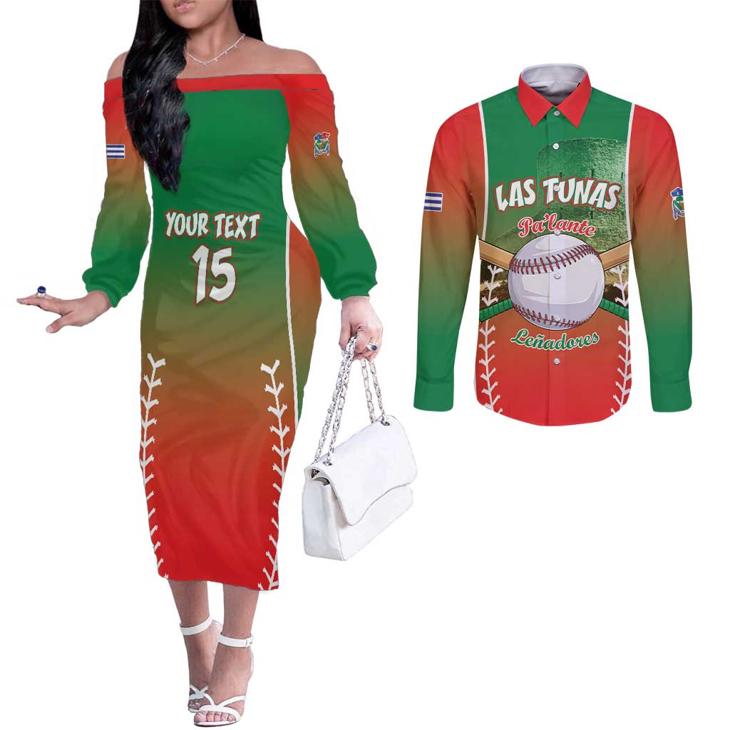 Las Tunas 2025 Baseball Custom Couples Matching Off The Shoulder Long Sleeve Dress and Long Sleeve Button Shirt Palante Lenadores