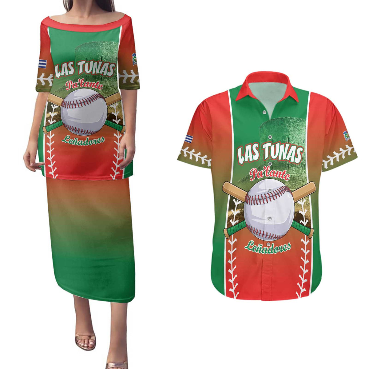 Las Tunas 2025 Baseball Custom Couples Matching Puletasi and Hawaiian Shirt Palante Lenadores