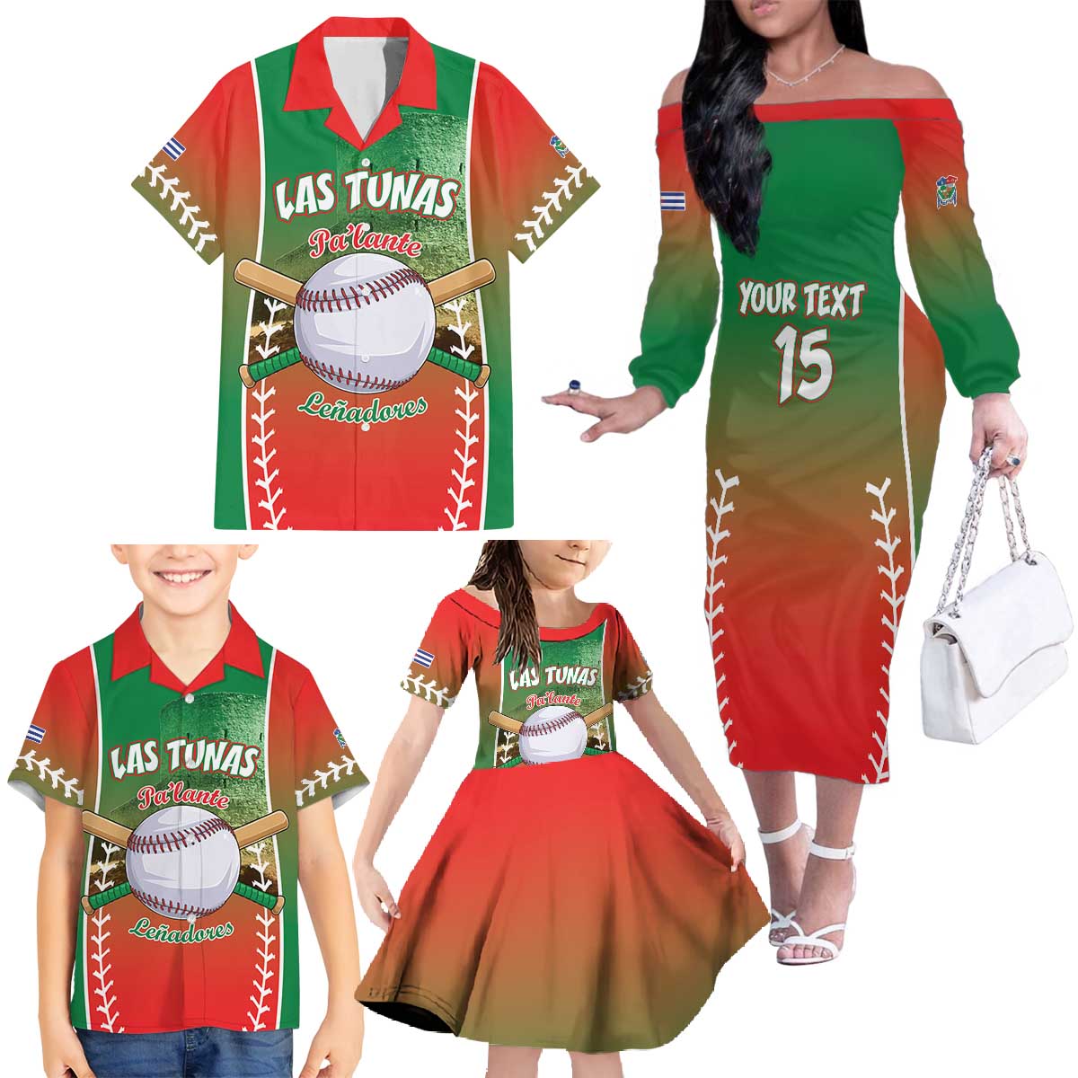 Las Tunas 2025 Baseball Custom Family Matching Off The Shoulder Long Sleeve Dress and Hawaiian Shirt Palante Lenadores